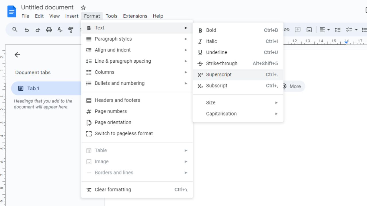 How to Superscript in Google Docs?